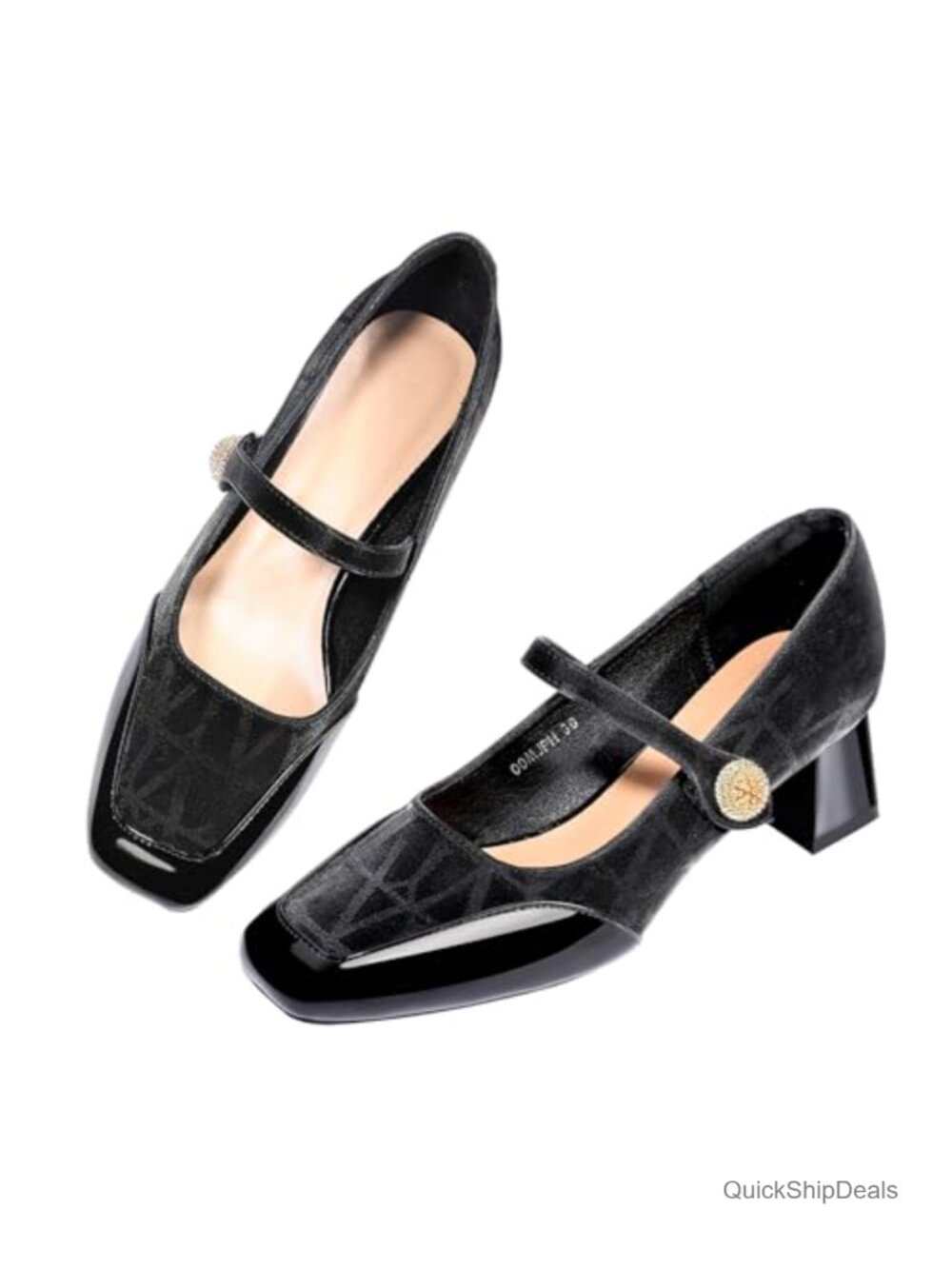 Square Toe Mary Jane Chunky Block Heel Pumps Dress Shoes Microfiber PU